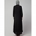 Front open Contrast embroidery abaya- Black